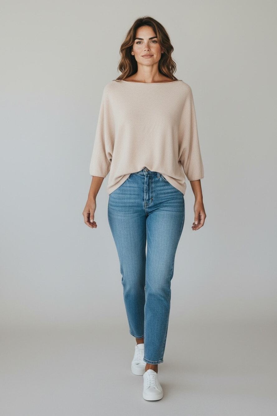 Gigi Moda batwing tunic top beige